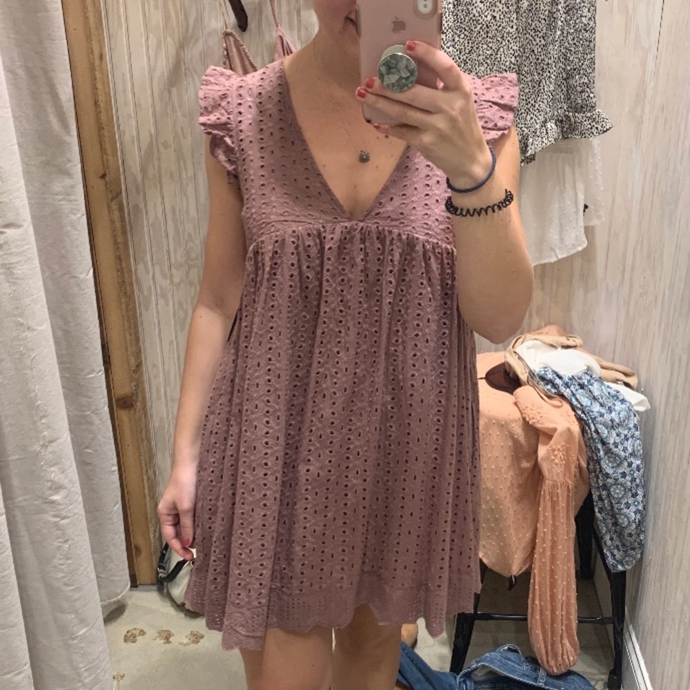 Lace babydoll dress - dusty rose